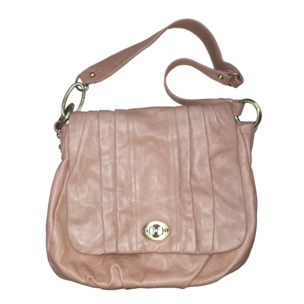 Sabina New York Pebbled Leather Boho Shoulder Bag Flap Closure Antique Rose